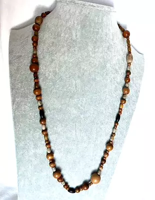 Buy Vintage Wooden Bead Necklace Lightweight Wood Boho Festival Costume Jewellery • 0.99£