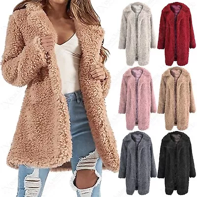 Buy New Womens Soft Teddy Fur Oversized Open Coat Ladies Borg Shearling Lined Jacket • 22.99£