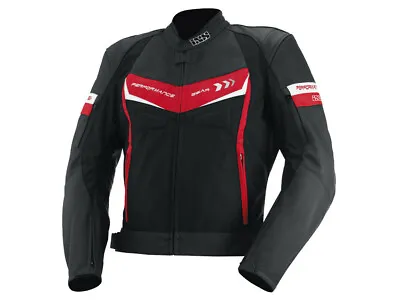 Buy IXS Biker Jacket Rockford Black-Red-White Jacket From Leather And Textile Fabric • 153.53£