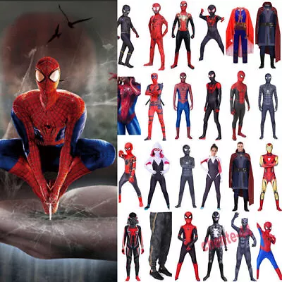 Buy Kids Adult Superhero Spiderman Cosplay Clothes Fancy Dress Up Jumpsuit Halloween • 21.07£