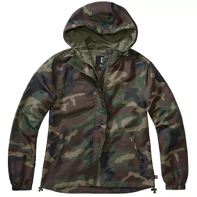Buy Brandit Ladies Summer Windbreaker Frontzip Hiking Military Jacket Woodland Camo • 49.95£