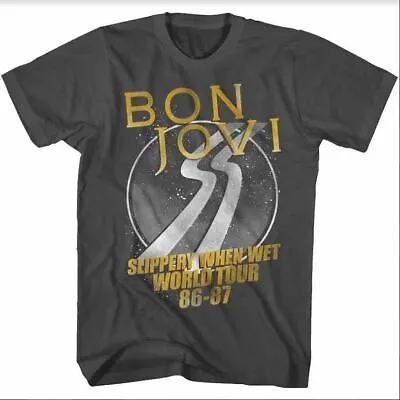Buy Bon Jovi Slippery When We World Tour 86-87 Adult T Shirt Music Merch • 40.90£