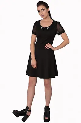 Buy Web Dress 18 20 Banned Goth Spider Cobweb Black Collar Alt Short Sleeve Lace • 19.99£