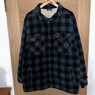 Buy Workwear Flannel Coat Sherpa Fleece Lined Plaid Lumberjack Jacket Dark Blue XXL • 1.31£