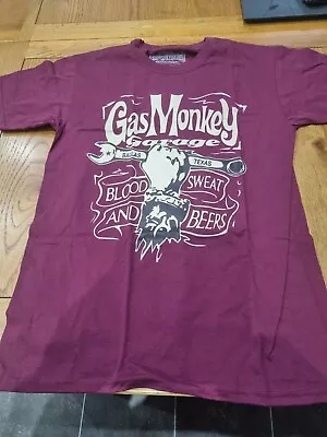 Buy Official Size M Gas Monkey Garage Spanner  Mens Burgundy T-shirt Bnib Q • 5.99£