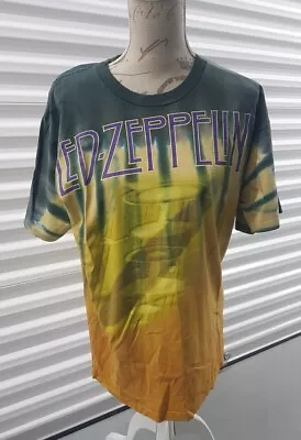 Buy Vintage Led Zeppelin Tye Die 90s Liquid Blue Single Stitch Rock Band T Shirt L • 84.99£