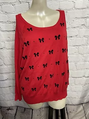 Buy Torrid Sweater Women 3X Red Black Pussycat Bow Print Cotton Knit Holiday Party • 14.17£