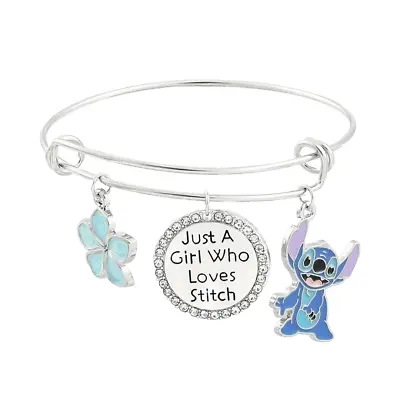 Buy Lilo And Stitch Bangle Bracelet Charm  Just A Girl Who Loves Stitch  Flower Blue • 4.97£