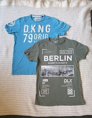 Buy Mens Blue & Khaki Printed T-Shirts X2, Drift King & Cedarwood State, SIze S • 4.50£