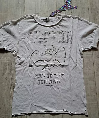 Buy ROCK MY WORLD Top LARGE T-Shirt WHITE Silver LED ZEPPELIN New VINTAGE Myth GEM • 34.50£