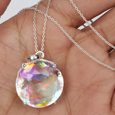 Buy 55ct AAA Round Cut Mystic Topaz Pendant 925 Silver Jewelry Gift For Christmas • 27.91£