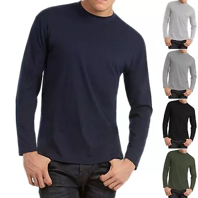 Buy Mens Crew Neck Essential Long Sleeve Cotton T Shirt Top Casual Tee Tops S-2XL • 5.99£