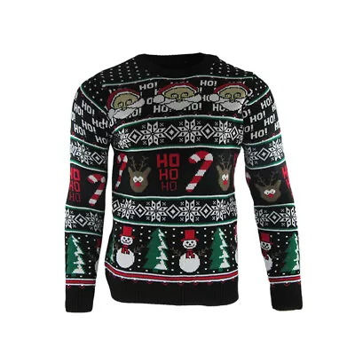 Buy Christmas Pattern Jumper HO HO HO Stars Knitted Unisex Festive Xmas S-XXL Adults • 17.40£