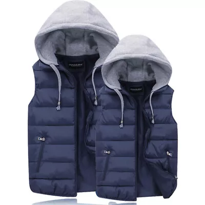 Buy Men Body Warmer Gilet Hoodie Hooded Contrast Hood Sleeveless Jacket Waistcoat*UK • 11.80£