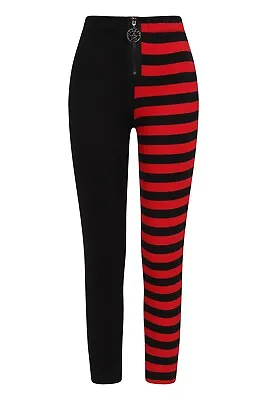 Buy BANNED Apparel Gothic Emo Punk Half Black Half Red Stripes Leggings • 26.99£