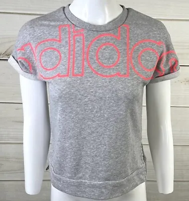 Buy Adidas Womens Gray Sweater Sweatshirt Size 16 XL Pink Letter Short Sleeves A3520 • 13.42£