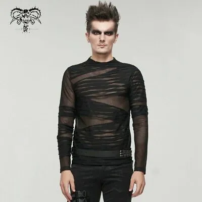 Buy Devil Fashion Steampunk Men's Transparent Tops Splicing Visual Street T-shirt • 27.46£