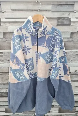 Buy Blu Lion Italian Vtg 90s Blue Abstract Pattern Winter Pullover Zip-neck Fleece L • 27.99£