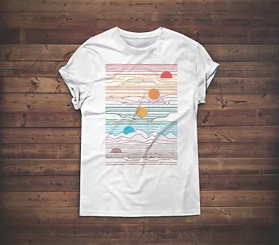Buy Abstract Sunset T-shirt Minimalist Nature Line Art Summer Funny Unisex Gift Tee • 21.48£