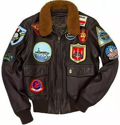 Buy Tom Cruise Top Gun A2 Jet Fighter Bomber Real Leather Jacket Real Fur Brown New • 85.99£