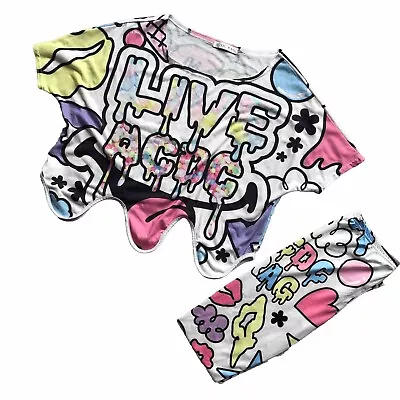 Buy ACDC RAG ‘Live ACDC’ Multicoloured Patterned Wavy Crop Top & Leggings Harajuku • 20£