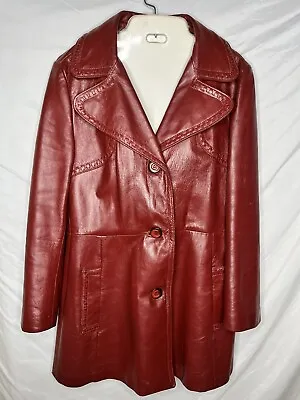 Buy Dan Di Modes Dark Red 24K Leather Coat Tagged Size 16 Vintage 1970s • 45.55£