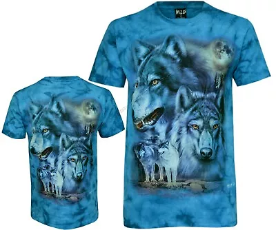 Buy Tie Dye T-Shirt Wolves Under A Full Moon Wolf Pack Forest Glow In Dark By Wild • 16.99£