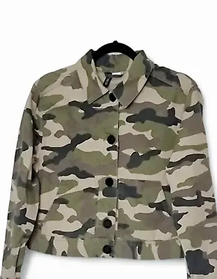 Buy H&M Cropped Jacket Women Size Small Camouflage Green Long Sleeves Button Closure • 10£