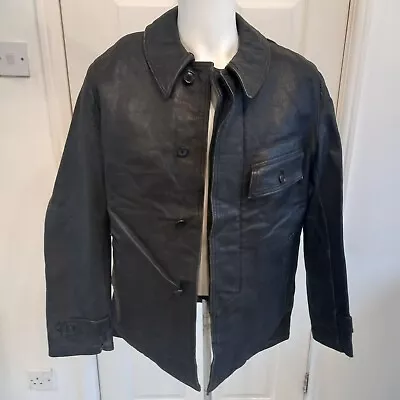 Buy Vintage Leather Work Chore Military Poss French Jacket Black 36  Small 410 • 49£