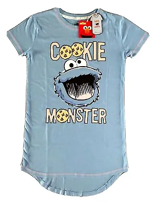Buy Cookie Monster Women's Pyjamas Night Gown Sesamstrasse Sleep Shirt Blue XS S • 12.88£