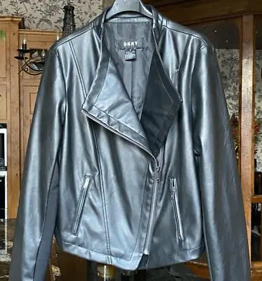 Buy DKNY Faux Leather PU Moto Jacket UK 12 (Medium) Biker • 64.99£