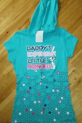 Buy Self Esteem Green Multi L Hooded S/S Pull Over Top Daddy's Princess  NWT Cute • 17.95£