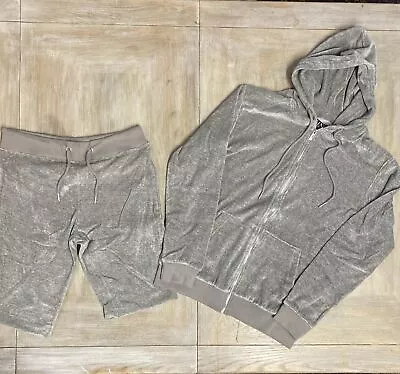 Buy Mens Hooded Shorts Tracksuit Velour Set Grey XL Zip Hood Set RRP £55 Boohoo Man • 22.99£