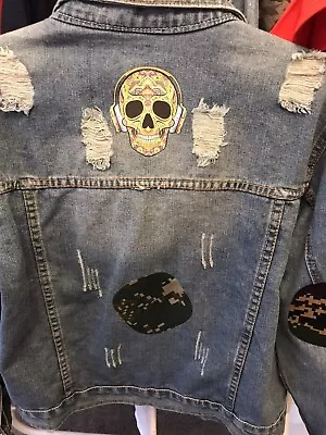 Buy Ladies Denim Jacket Size 14  - Quirky / Buttons/ Skull • 10£