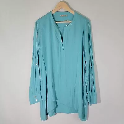Buy NEW Soft Surroundings Women Ocean Blue Tunic Top Sz XL Rolled Tab Sleeve V-neck • 48.03£