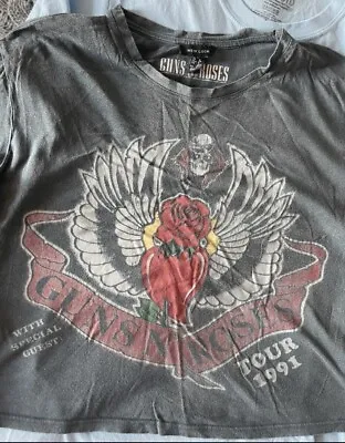 Buy Guns N Roses Crop Top T Shirt Distressed Style Rock Band Merch Tee Size 8 • 12.95£