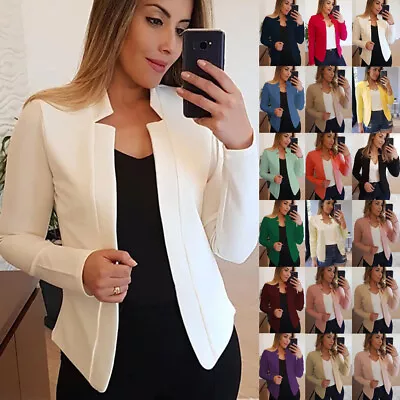 Buy Women Ladies Long Sleeve Front Open Blazer Suits Work Summer Jacket Coat OL Tops • 11.15£