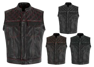 Buy Men's SOA Biker Waistcoat Vest Black Cow Hide Leather Paisley Liner Waistcoats • 149.99£