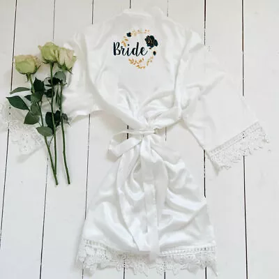 Buy Robe Lace Satin V Neck Wedding Kimono Bridesmaid Personalised Pyjamas Gown Bride • 14.99£