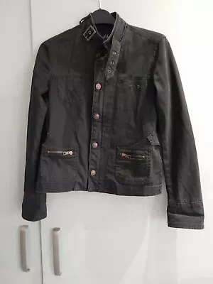 Buy Earl Jeans Size 8/10 (P) Black Denim Jacket With Buckle Detail • 28£