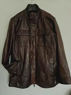 Buy Rocha John Rocha Leather Jacket Mens Distressed Brown Biker Bomber Military XL • 38£