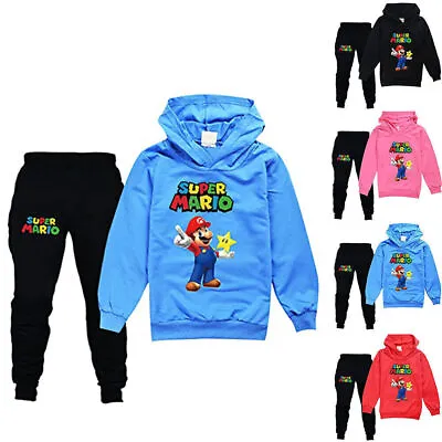 Buy Kids Boys Girls Super Mario Print Tracksuit Set Hoodie Pants Suit Clothes Outfit • 12.69£