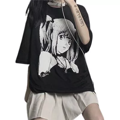 Buy Goth Women T Shirt Loose T-shirt Punk Ladies Gothic Tops Harajuku Anime Clothes` • 7.79£