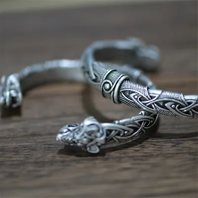 Buy Men's Norse Viking Alloy Wolf Head Cuff Bracelet Gothic Bangle Amulet Jewelry • 7.62£