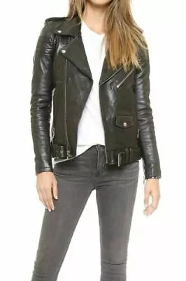 Buy New Women Black Slim Fit Motorcycle Genuine Lambskin Biker Leather Jacket • 70.98£