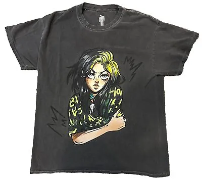 Buy Billy Eilish Gray Anime Cartoon Graphic Merch Short Sleeve Size Medium T-Shirt • 18.94£