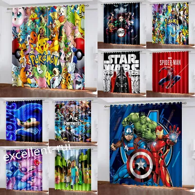 Buy 3D Cartoon Characters Pair Thick Thermal Blackout Curtains Ring Top Eyelet Gift • 17.15£