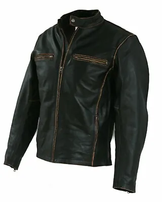Buy Mens Biker Motorcycle Slim Fit Black Real Cowhide Leather Jacket • 89.99£