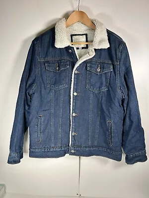 Buy Zuofandun Denim Jacket Mens Large Blue Fleece Lined • 19.99£