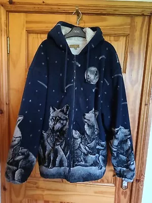Buy Bruno Galli Men's Fleece Hoodie Wolves Design Full Zip Size XL Navy Blue • 18£